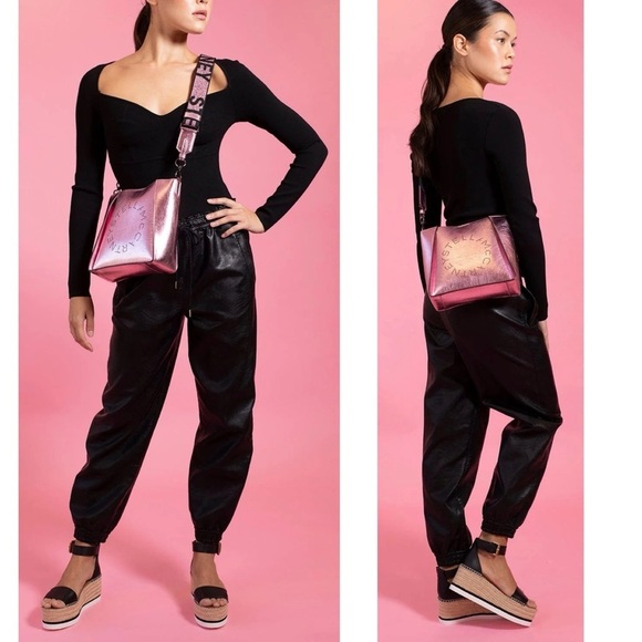 Stella McCartney LOGO Metallic Pink Mini Eco Vegan Leather Crossbody Purse Bag - Picture 2 of 15